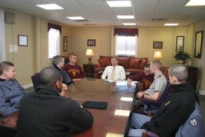 Cadets at the FMS Career Fair meet with local Attorney Ronald Denny to discuss careers in Law.