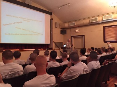 Fishburne Military School (VA) Training Detail receives classroom training and lectures regarding leadership opportunities, strategies and much more.