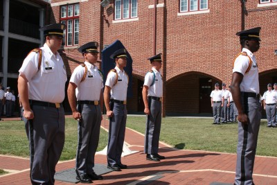 Cadet Leaders form up in front of the soon-to-be-unveiled Blue Star Memorial marker at Fishburne Military School (VA).