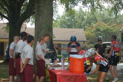 Fishburne Miliary School Key Clubbers man the comfort station at mile 40 of this year's Tour de Valley