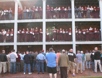 Tradition of Brotherhood: at Alumni Weekend 2014, Alumni gather to sing the school songs with Cadets.