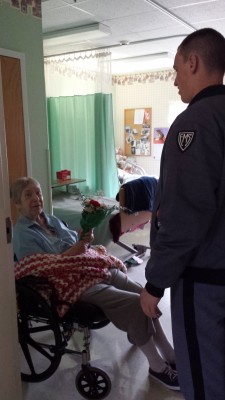 Fishburne Military School (VA) Cadets deliver flowers to nursing home residents in Fishersville.