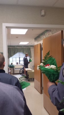 Fishburne Military School (VA) Cadets deliver flowers to nursing home residents in Fishersville.