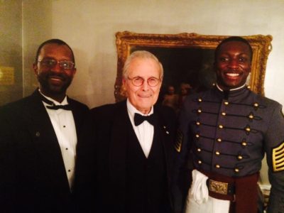 Scout Master Ricardo Brooks, Secretary Rumsfeld, Cadet Brian Draper