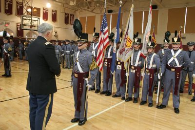 Cadet Major Luciano Dolfi (Fishburne Military School, Waynesboro, VA) receives Gen. Douglas MacArthur Leadership Award