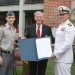 Delegate Steve Landes presents Fishburne Military school with a joint house resolution honoring JB Yount III (Fishburne Class of 1956)