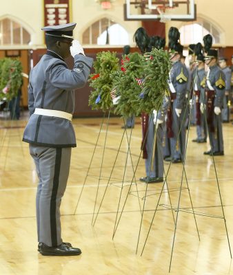 Fishburne Military School (Waynesboro, VA) Cadet honors veterans during Wreaths Across America ceremony