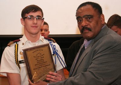 Fishburne Military School Cadet Matthew Farrar (Waynesboro, VA) earns James G. Hogg Award